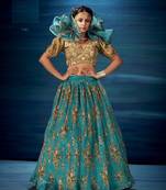 Sky-blue embroidered organza semi stitched lehenga