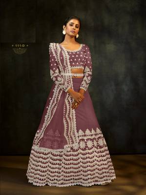 Pink embroidered net lehenga 1