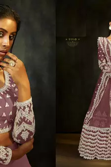 Pink embroidered net lehenga
