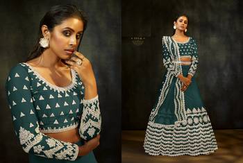 Dark-green embroidered net lehenga 2