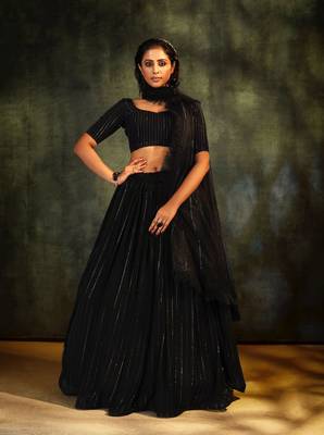 Black embroidered georgette lehenga 1