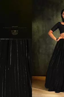Black embroidered georgette lehenga