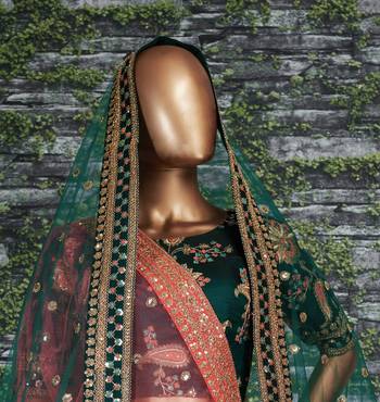 Dazzling Dark Green Dori Sequins And Thread Embroidered Taffeta Silk Designer Lehenga For Wedding 8