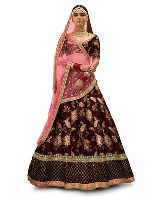 Appetizing Maroon Dori Sequins And Thread Embroidered Taffeta Silk Lehenga Choli For Bride 10