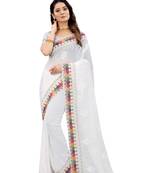 White embroidered georgette saree with blouse