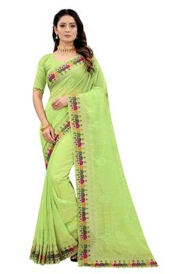 Green embroidered georgette saree with blouse 1
