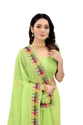 Green embroidered georgette saree with blouse 2