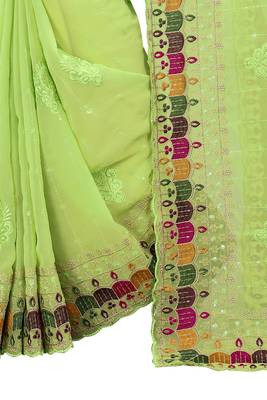 Green embroidered georgette saree with blouse 3