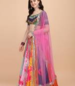 Multicolor thread embroidery silk semi stitched lehenga
