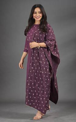 Dark-wine printed cotton poly ethnic-kurtis 2