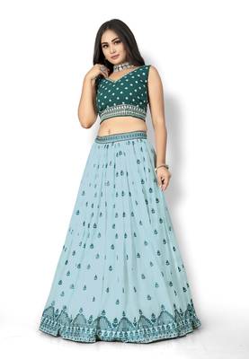 Sky-blue thread embroidery
 georgette semi stitched lehenga 2