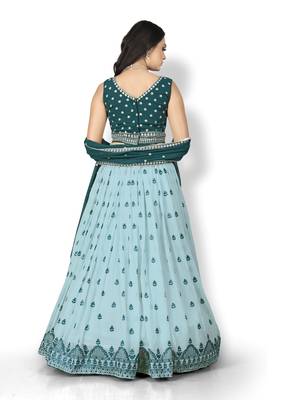 Sky-blue thread embroidery
 georgette semi stitched lehenga 4