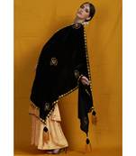 Black velvet chikankari shawl/duppatta  emblished with beads and tassels
