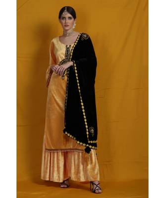 Black velvet chikankari shawl/duppatta  emblished with beads and tassels 3