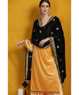 Black velvet embroided shawl/duppatta  emblished with beads laces and tassels 2