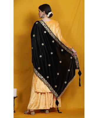 Black velvet embroided shawl/duppatta  emblished with beads laces and tassels 3