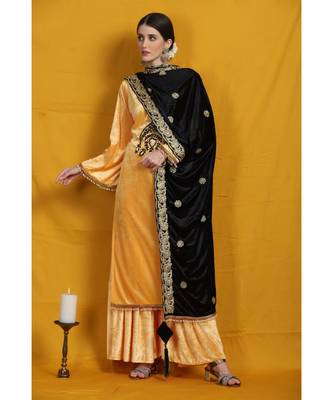 Black velvet embroided shawl/duppatta  emblished with beads laces and tassels 4