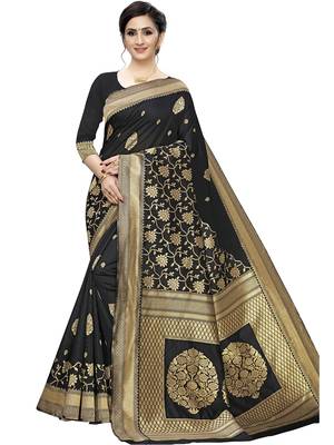 Black woven banarasi saree with blouse 1