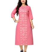 Light pink color embroidery work cottan slub exclusive kurti.