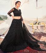 lovable Black Thread, Zari, and Sequins Embroidered with Stone work net Semi Stitched Lehenga