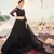 lovable Black Thread, Zari, and Sequins Embroidered with Stone work net semi stitched lehenga