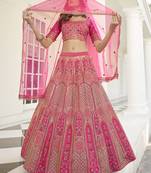 Hypnotizing Deep pink thread and Sequins embroidered silk semi stitched lehenga