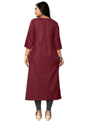 Maroon color embroidery work cottan slub exclusive kurti. 2