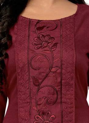 Maroon color embroidery work cottan slub exclusive kurti. 3