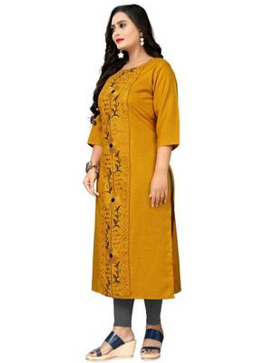 Musterd color embroidery work cottan slub exclusive kurti. 4