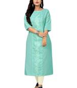 Light green color embroidery work cottan slub exclusive kurti.