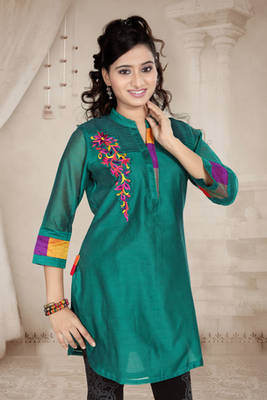 Sea Green Embroidered Chanderi Kurtas  And  Kurtis 1
