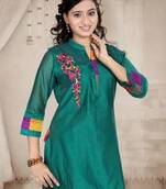 Sea Green Embroidered Chanderi Kurtas  And  Kurtis