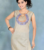 Cream Embroidered Cotton Flex Kurtas  And  Kurtis