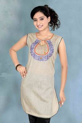 Cream Embroidered Cotton Flex Kurtas  And  Kurtis 2