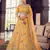Sea Buck thorn Yellow thread embroidery organza semi stitched lehenga