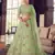 Olivine Pista green zarkan, zari, gota and thread embroidered organza semi stitched lehenga
