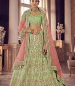 Light-green zarkan, gota and thread embroidered organza Semi Stitched Lehenga