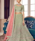 Light-green zarkan, zari and thread embroidered organza Semi Stitched Lehenga