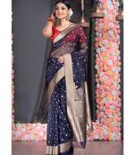 blue Blue Kora Organza Banarasi Silk Saree With Golden Border And Pallu