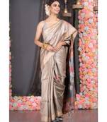 Sand Gold Pure Silk Dupion Saree With Choker Motifs And Grey Pallu