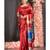 Brick Red Pure Silk Dupion Saree With Blue Border And Pallu