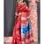 Brick Red Pure Silk Dupion Saree With Blue Border And Pallu