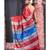 Brick Red Pure Silk Dupion Saree With Blue Border And Pallu