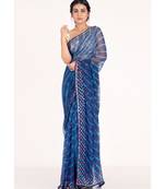 blue Blue Pure Chiffon Lehariya Saree With Multicolor Mirror Work Border