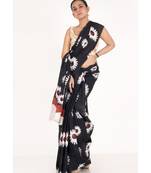 Black Handloom Bagru Malmal Sunflower Printed Saree