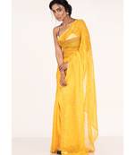 Yellow Pure Chiffon Saree With Hand Embroidered Work Of Pearl And Beads