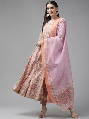 Peach embroidered cotton ethnic-kurtis 1