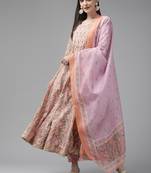 Peach embroidered cotton ethnic-kurtis