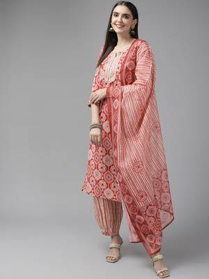 Red printed cotton ethnic-kurtis 1