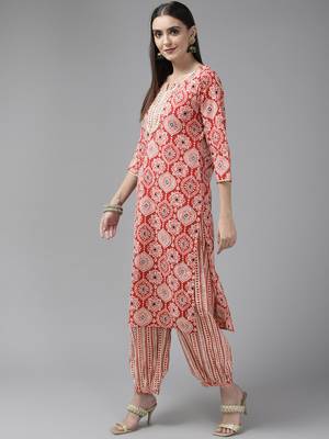 Red printed cotton ethnic-kurtis 2
